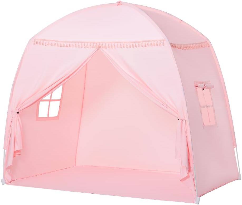 Sumbababy Large Teepee Tent for Kids: with Star Lights - Tent for Toddler Indoor Kids Teepee Tent for Boys & Girls - Toddler Play Tent Inside Canopy Bed for Playroom Gift Toys (Pink)