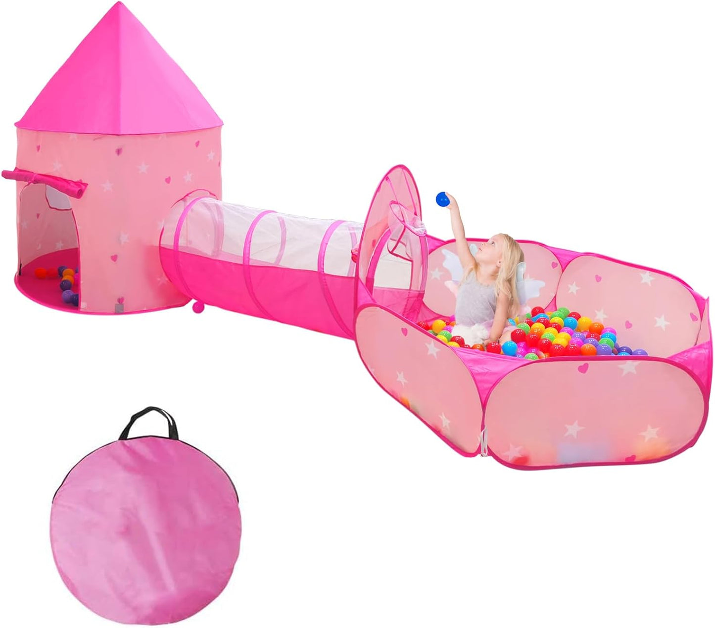 Sumbababy Pop Up Kids Play Tent with Tunnel - Ball Pit for Boys, Girls and Toddlers - 3 in 1 Playhouse Kids Indoor Outdoor Tents Set