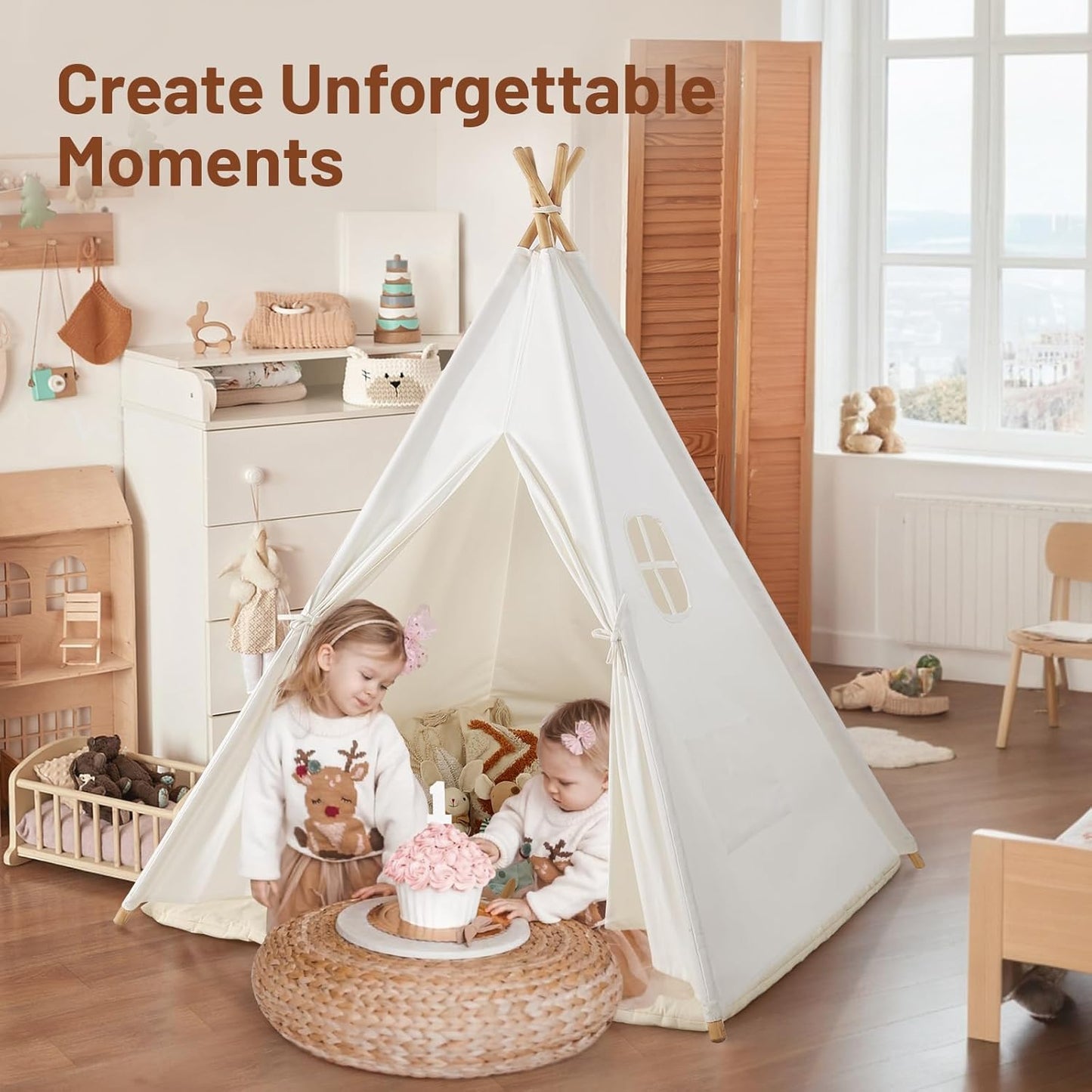 Kids Teepee Tent for Kids, Kid Play Tents for Girls & Boys, Gifts Playhouse for Indoor Outdoor Games, Toddler Toys House for Baby (Tee Pee for Child)