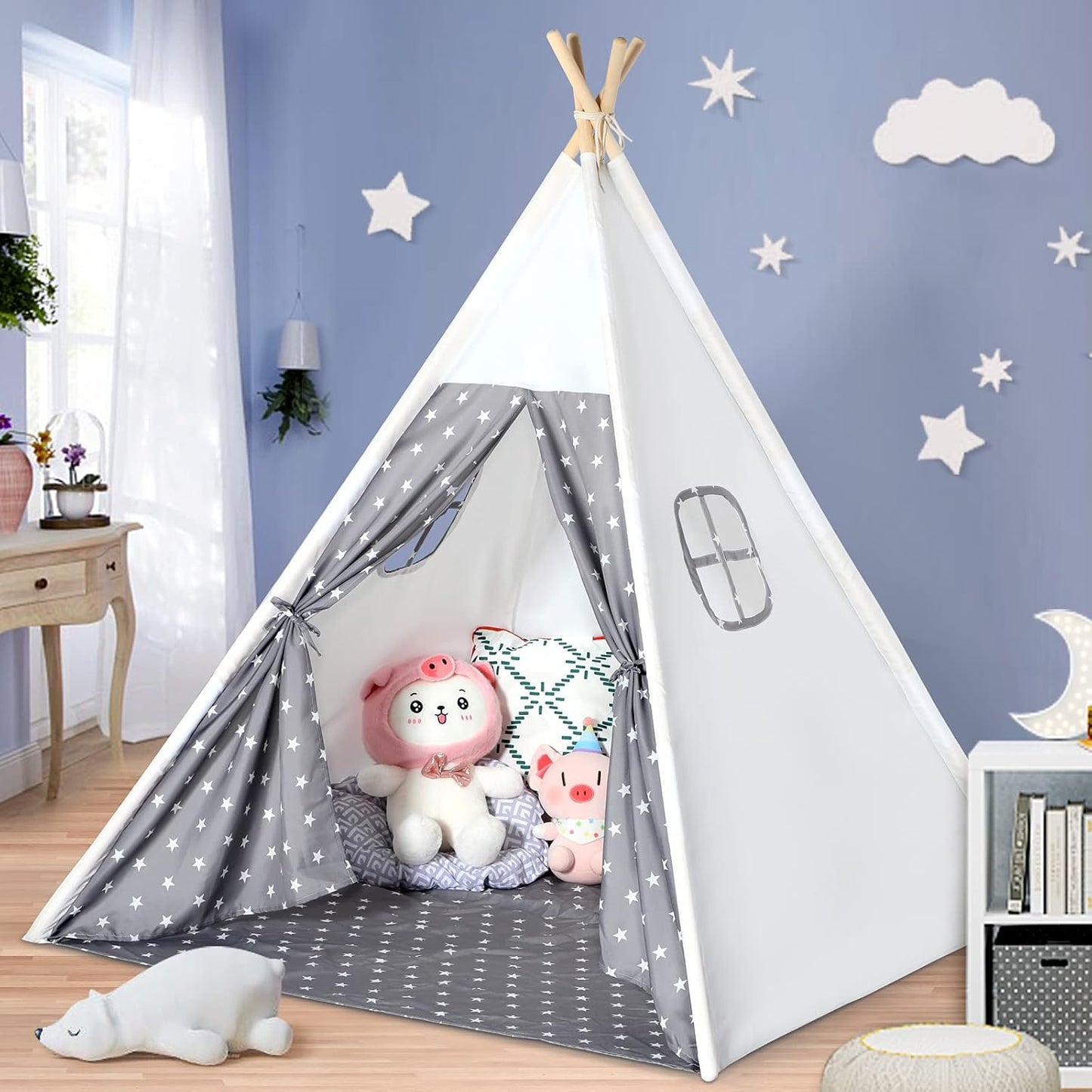 Sumbababy Teepee Tent for Kids with Stars Design Kids Play Tent Gifts Toy for for Toddlers Indoor and Outdoor Games, Girls & Boys Toys Playhouse