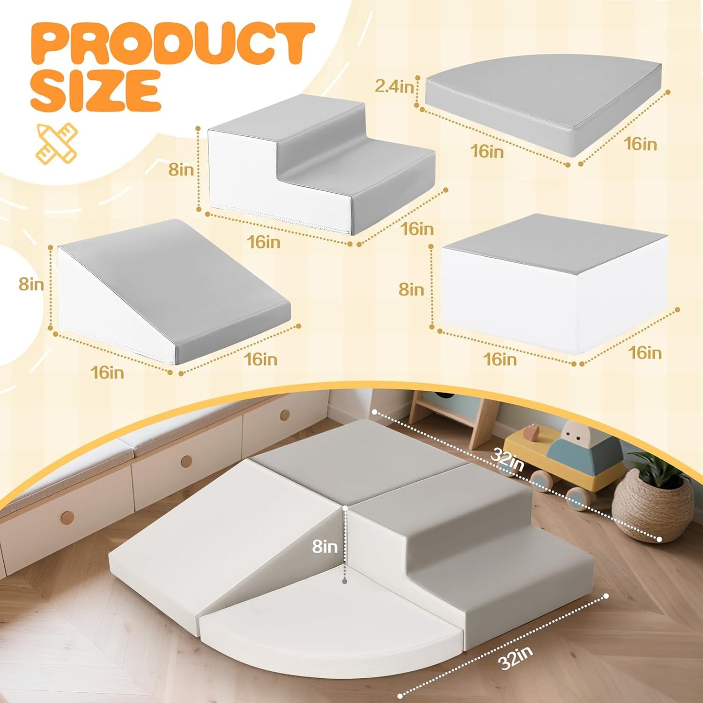 Sumbababy Climbing Foam Blocks for Toddlers: Waterproof Pu Leather Soft Climber - 4 Pcs Toddler Indoor Climbing Toys - Kids Outdoor Playground Playset Best Gift Preschool Daycare Supplies