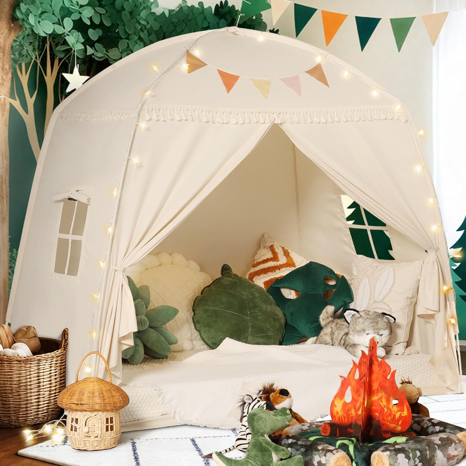 large teepee tent Sumbababy Large Teepee Tent for Kids: with Star Lights & Flags