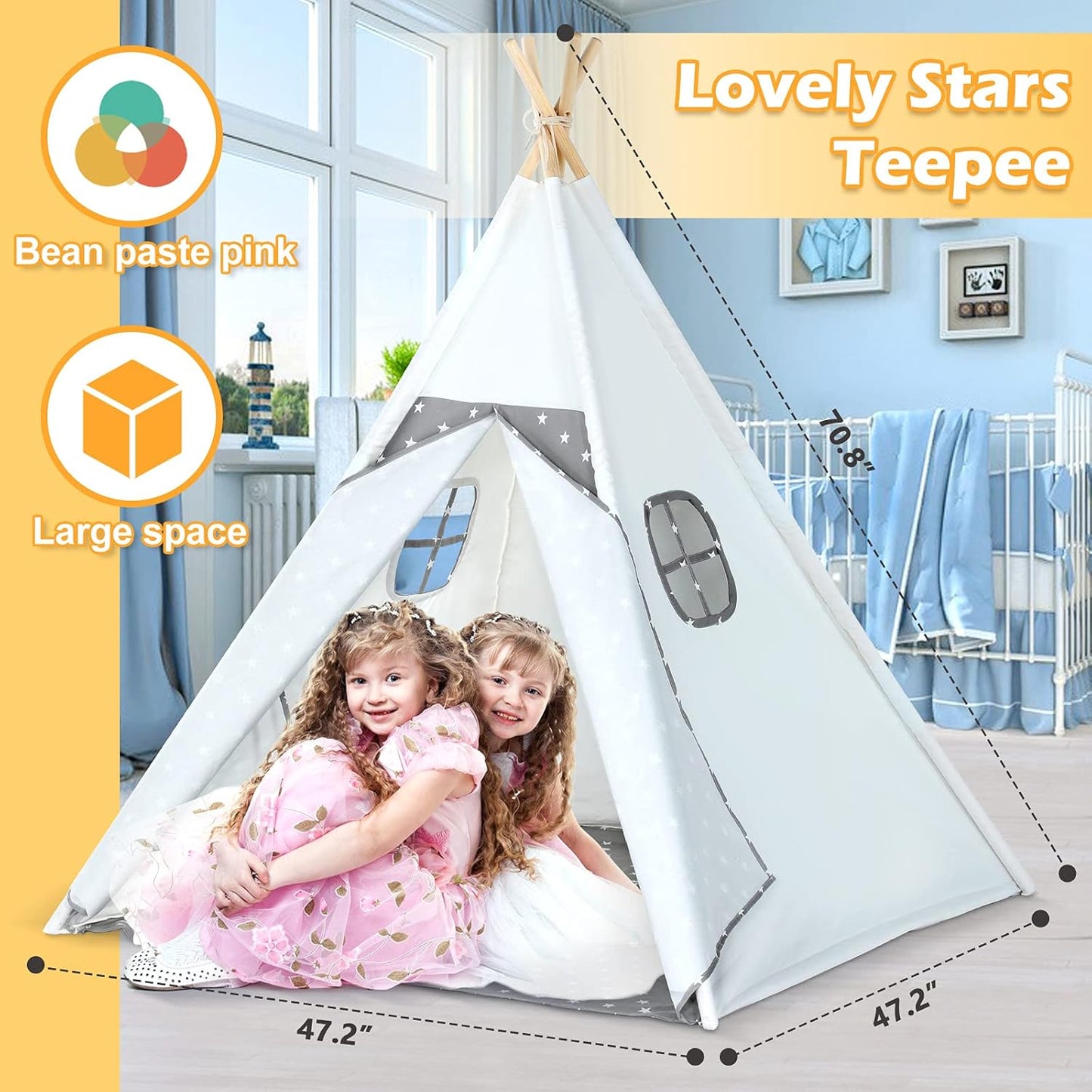 Sumbababy Teepee Tent for Kids with Stars Design Kids Play Tent Gifts Toy for for Toddlers Indoor and Outdoor Games, Girls & Boys Toys Playhouse