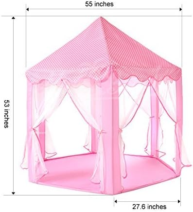 Princess Castle Tent for Girls Fairy Play Tents for Kids Hexagon Playhouse with Big Fairy Star Lights Toys for Children or Toddlers Indoor or Outdoor Games (Pink Princess Tent with Big Star Lights)