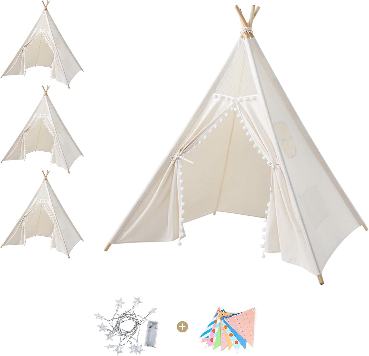 Sumbababy 4 Pack Kids Teepee Tent - Boho Toddler Sleepover Tents for Girls & Boys Indoor - Washable Foldable Slumber Party Tent