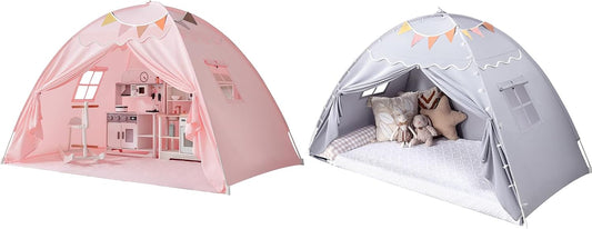 Toddler Twin bed Tent Canopy: Lights & Flags Indoor Floor Bed Kids Tent PlayHouse - Portable Twin Bunk bed Curtains - Large Size Girls & Boys House Bedroom Privacy Space Sleeping Tents Gifts
