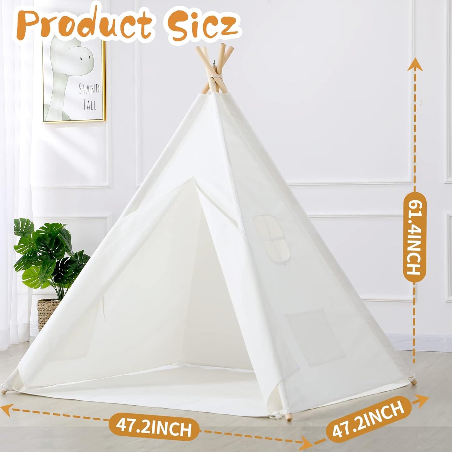 Sumbababy Teepee Tent for Kids with Carry Case, Natural Canvas Teepee Play Tent, Toys for Girls/Boys Indoor & Outdoor Playing (Teepee Tent with mat)