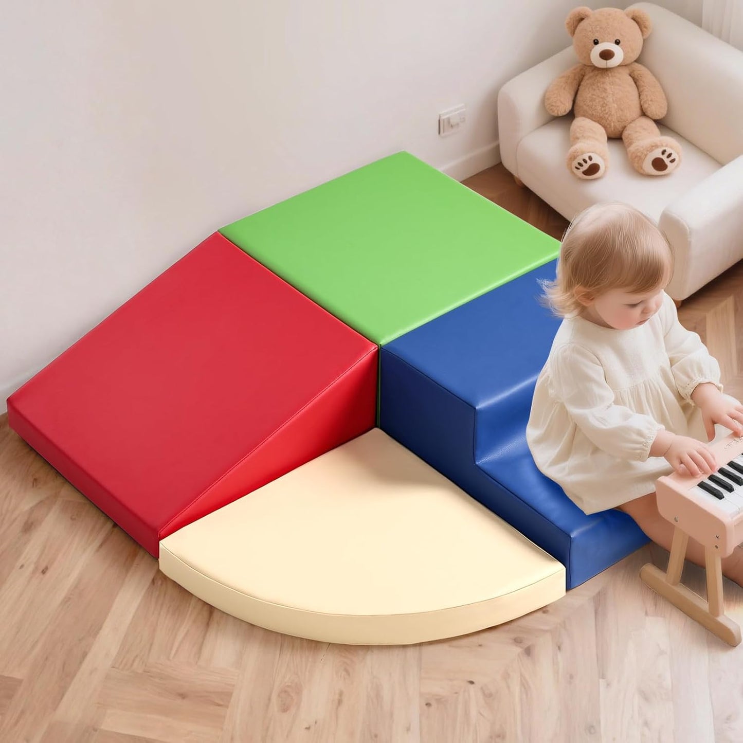 Sumbababy Soft Climbing Blocks for Toddlers: Waterproof PU Leather Play Set - 4 PCS Indoor Climber Toys for Kids - Outdoor Playground Equipment - Ideal Gift for Daycare & Preschool