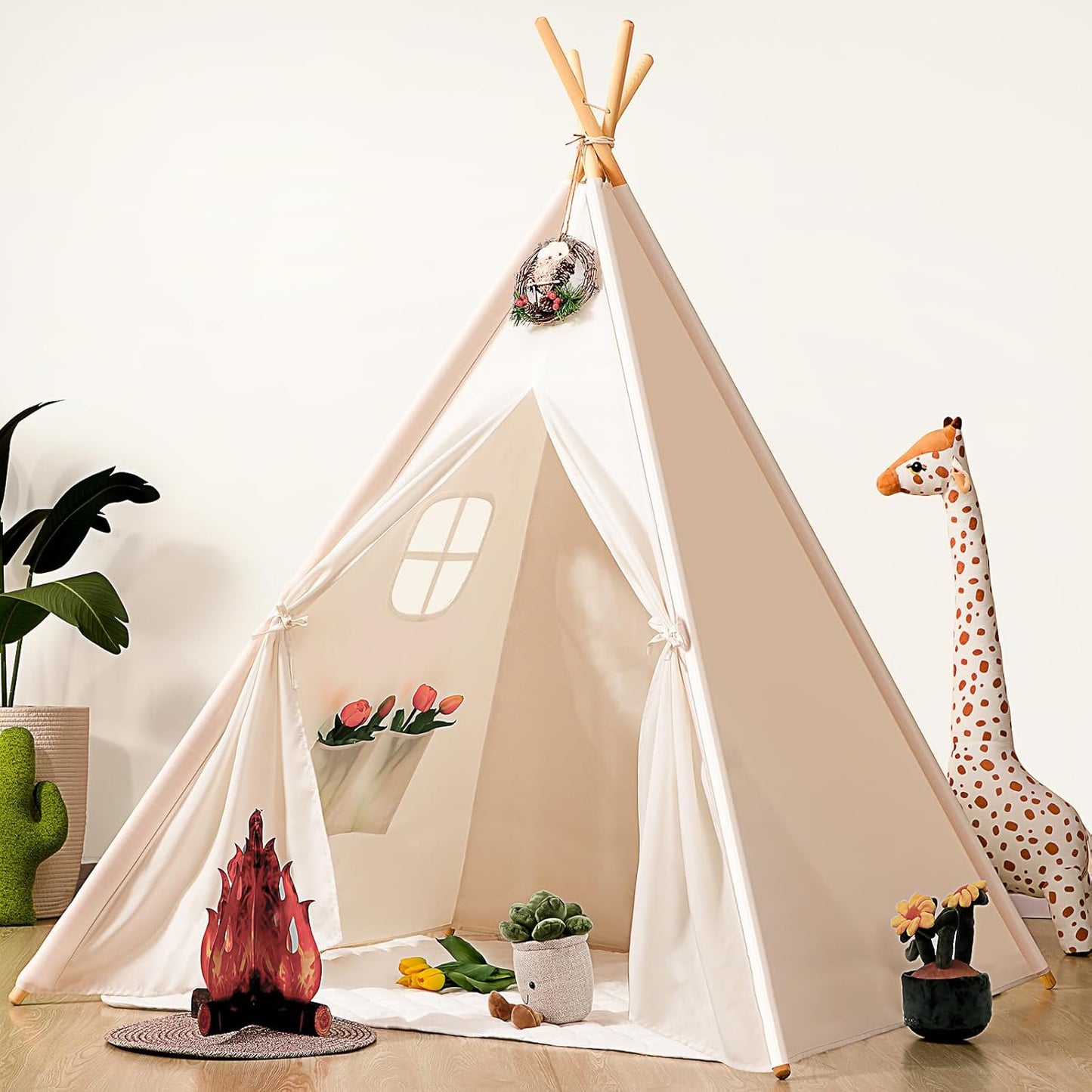 Sumbababy Pink Princess Tent for Toddlers and White Teepee Tent for Kids, Gifts Toys for Girls & Boys Indoor and Outdoor Playhouse