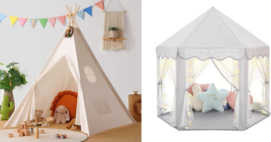 Sumbababy White Teepee Tent for Kids and Grey Princess Tent for Toddlers, Gifts Toys for Girls & Boys Indoor & Outdoor Playhouse