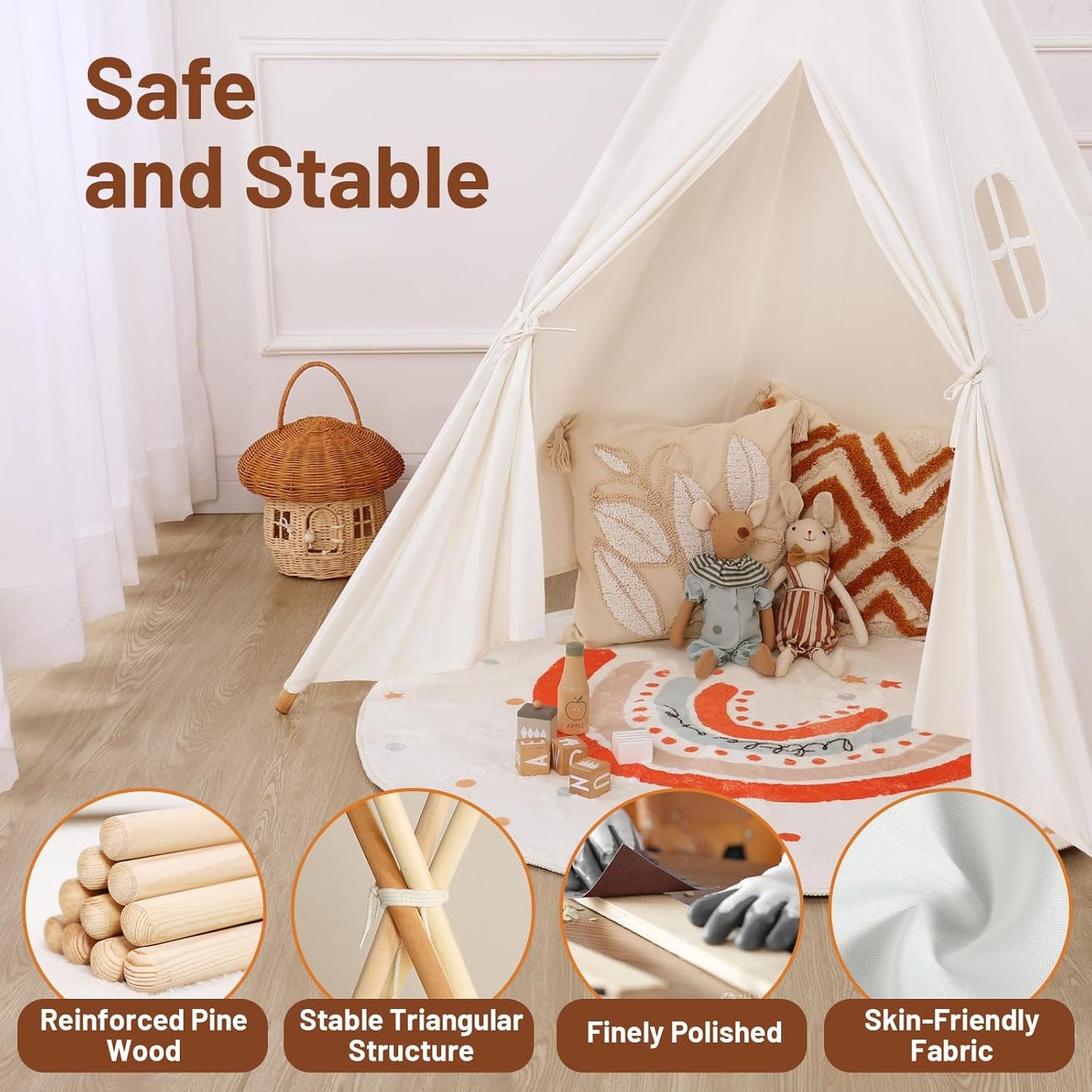 Sumbababy White Teepee Tent for Kids and Green Princess Tent for Toddlers, Gifts Toys for Girls & Boys Indoor & Outdoor Playhouse