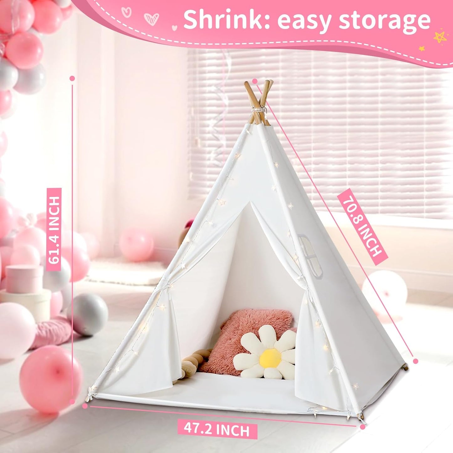 Kids Teepee Tent with Star Lights, Play Tent for Girls Boys Gift Playhouse for Kids Indoor Games, Kids Toys House for Baby with Carry Case