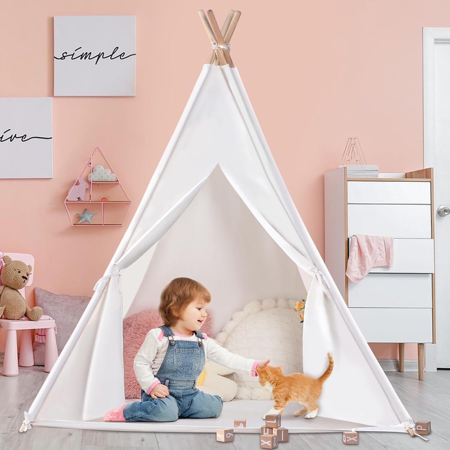 Kids Teepee Tent with Star Lights, Play Tent for Girls Boys Gift Playhouse for Kids Indoor Games, Kids Toys House for Baby with Carry Case