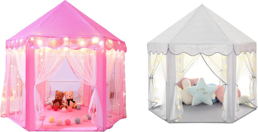 Sumbababy Pink Princess Tent for Toddlers and Grey Play Tent for Kids, Gifts Toys for Girls Indoor & Outdoor Playhouse