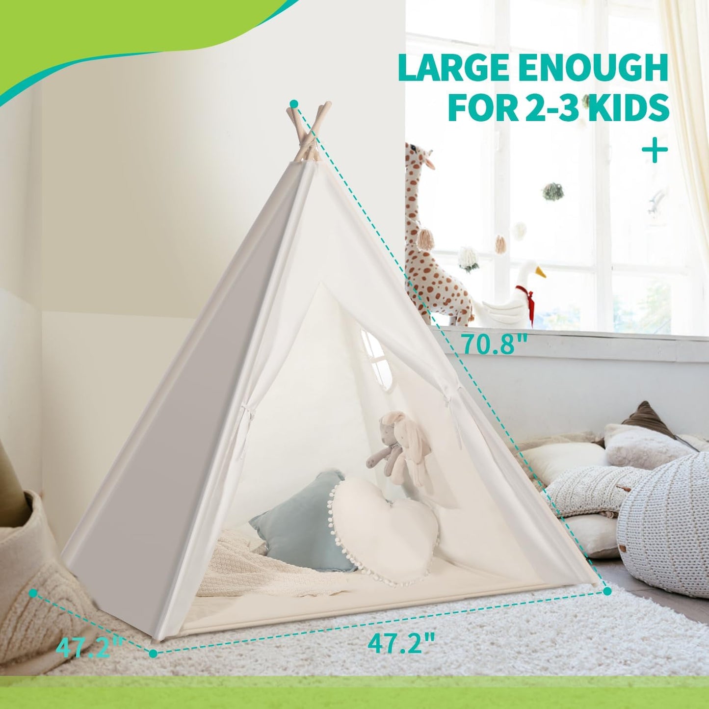 Sumbababy Pink Princess Tent for Toddlers and White Teepee Tent for Kids, Gifts Toys for Girls & Boys Indoor and Outdoor Playhouse