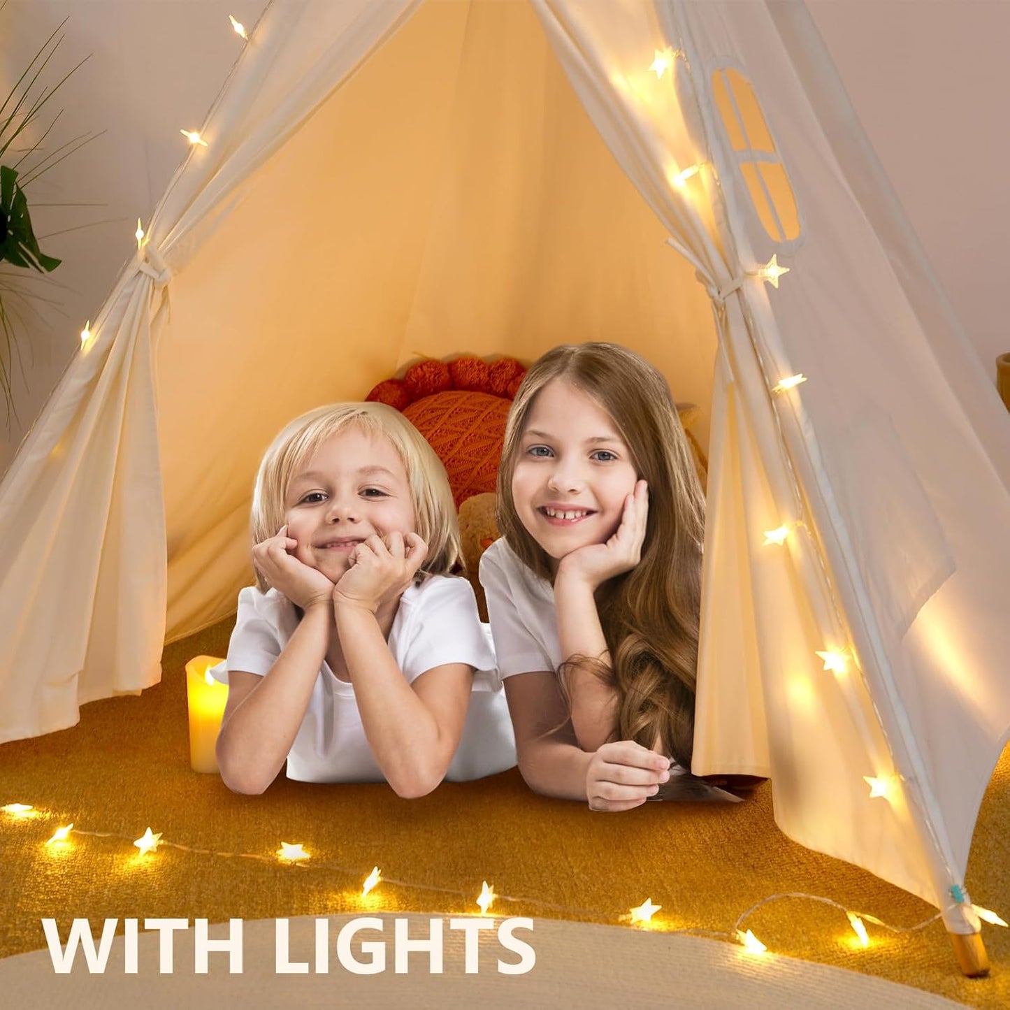 Sumbababy Teepee Tent for Kids with Carry Case, Natural Canvas Teepee Play Tent, Toys for Girls/Boys Indoor & Outdoor Playing (White Teepee Tent)