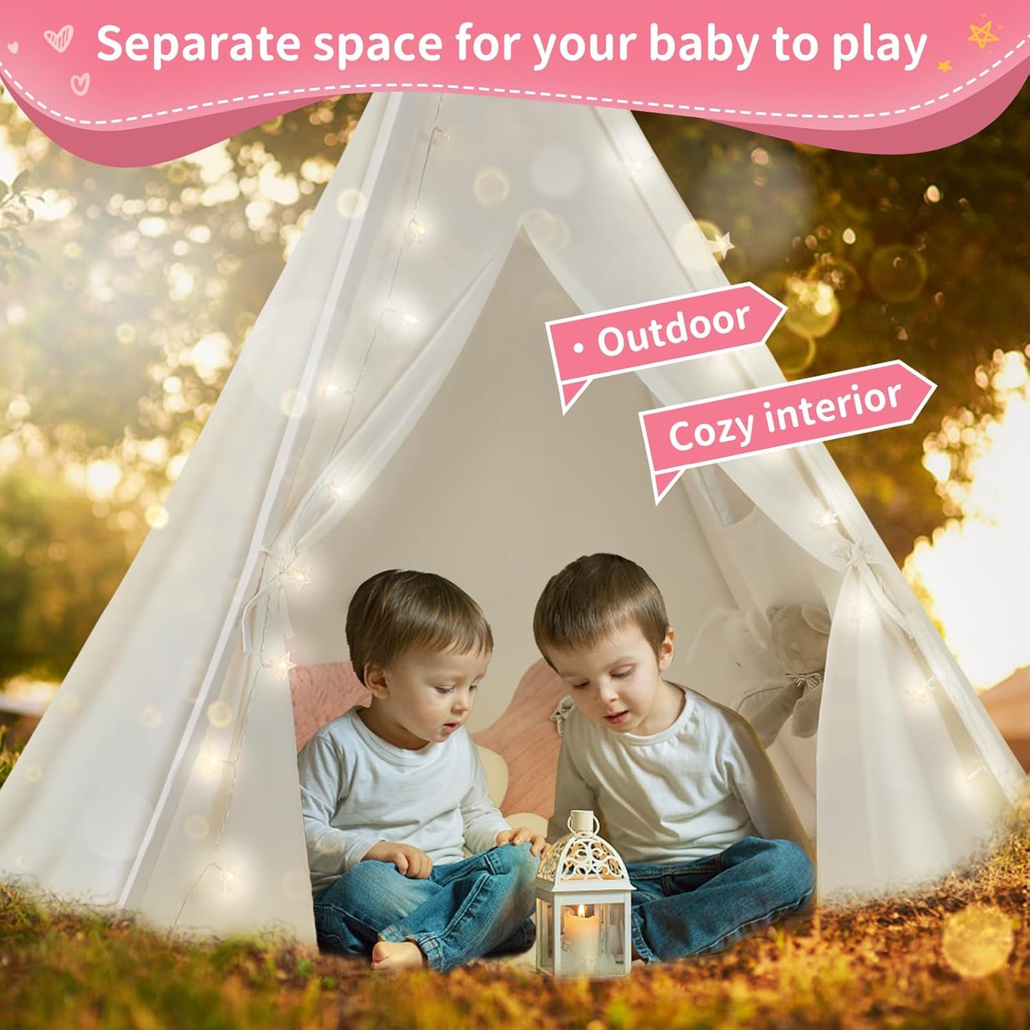 Kids Teepee Tent with Star Lights, Play Tent for Girls Boys Gift Playhouse for Kids Indoor Games, Kids Toys House for Baby with Carry Case