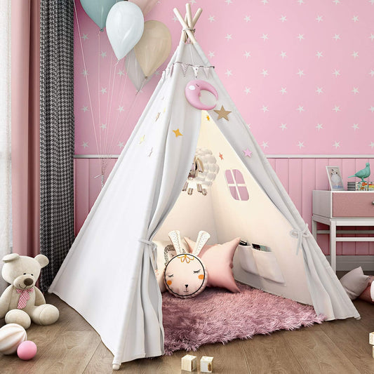 Sumbababy Large Teepee Tent for Adults Indoor - Cotton Canvas Kids Tents for Toddlers - Foldable Play Tent Gift Toy for Girls Boys, Picnic Wedding Tent - Boho Playroom Decoration for Party Festivals