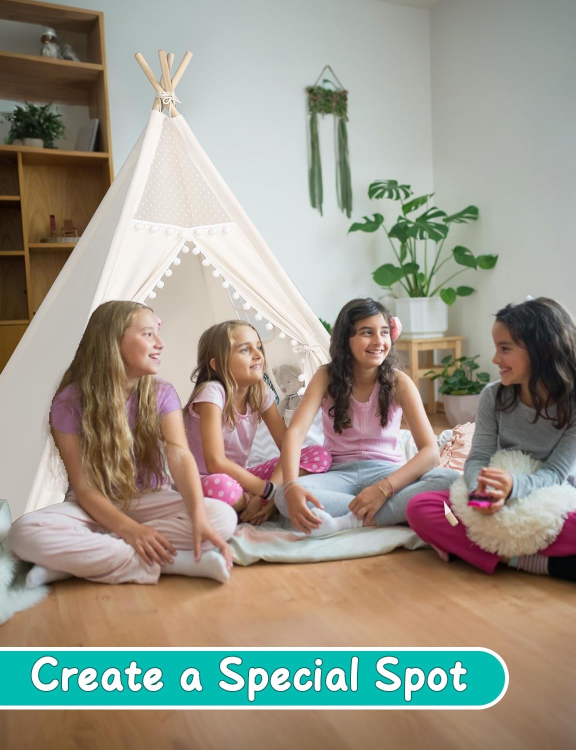Sumbababy 2 Pack Kids Teepee Tent - Boho Toddler Sleepover Tents for Girls & Boys Indoor - Washable Foldable Slumber Party Tent