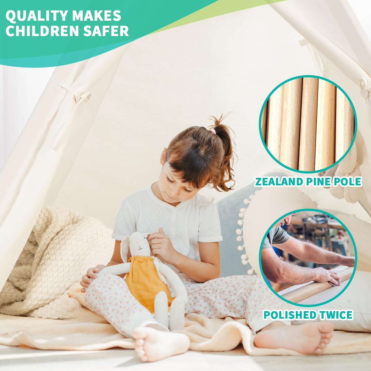 Sumbababy Pink Princess Tent for Toddlers and White Teepee Tent for Kids, Gifts Toys for Girls & Boys Indoor and Outdoor Playhouse
