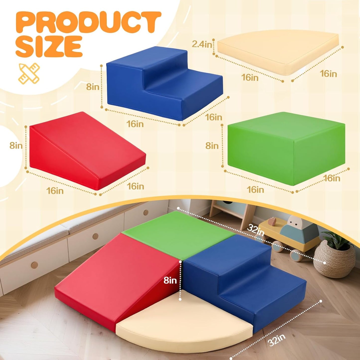 Sumbababy Soft Climbing Blocks for Toddlers: Waterproof PU Leather Play Set - 4 PCS Indoor Climber Toys for Kids - Outdoor Playground Equipment - Ideal Gift for Daycare & Preschool