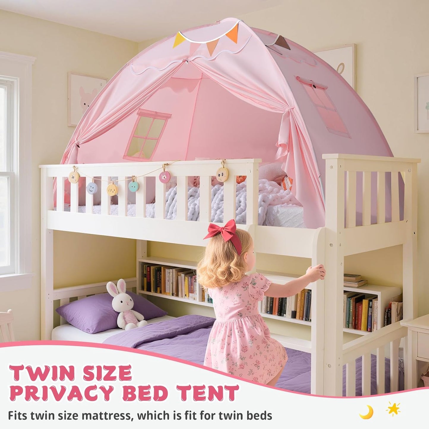 Sumbababy Bed Canopy for Kids：Girls Bed Tent Dream Privacy Sleeping Tents Indoor - Toddler Under Bunk Pink Tent - Girls & Boys Bedroom Privacy Space Sleeping Tents Gifts