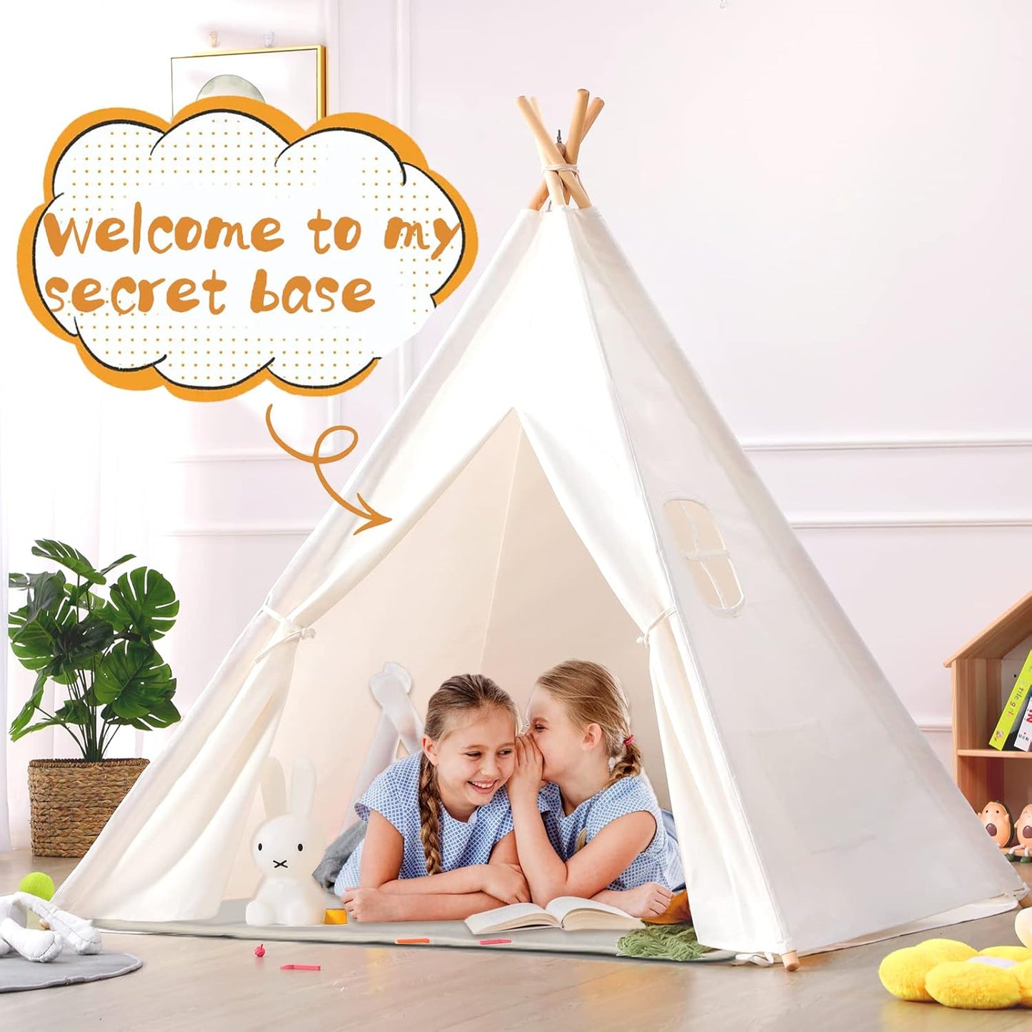 Sumbababy Teepee Tent for Kids with Carry Case, Natural Canvas Teepee Play Tent, Toys for Girls/Boys Indoor & Outdoor Playing (Teepee Tent with mat)