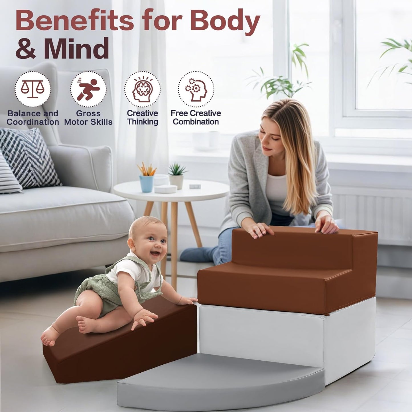 Sumbababy Toddler Climbing Foam Blocks: 4 PCS Waterproof PU Leather Playset - Soft Climber for Kids - Fun Indoor Playground for Girls - Great Preschool & Daycare Gift