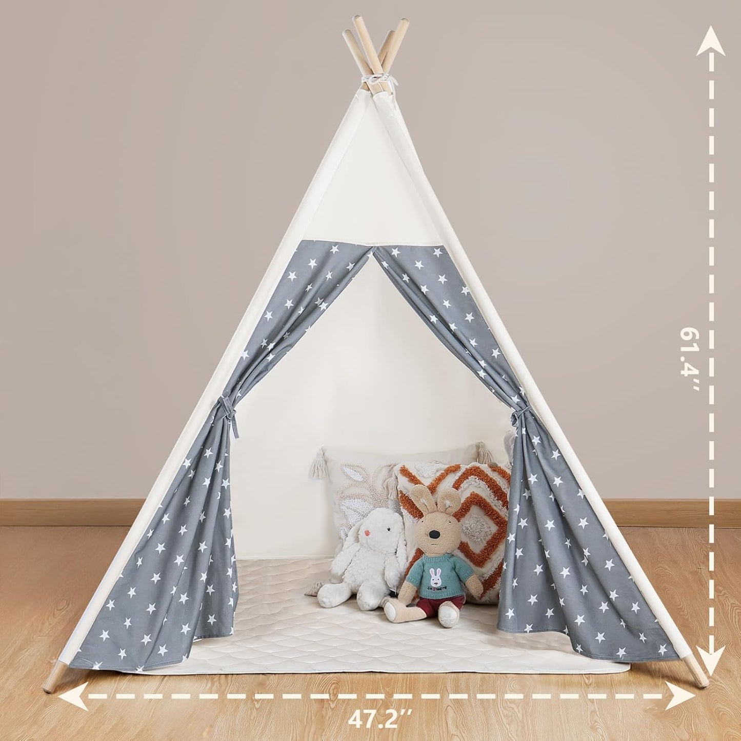 Teepee Tent for Kids Slumber Party with Mat & Light & Carry Case - Kids Cotton Canvas Play Tee Pee Tent Indoor Outdoor Folding for Boys and Girls Gift - Tipi Play House Garden Picnic Tents Child