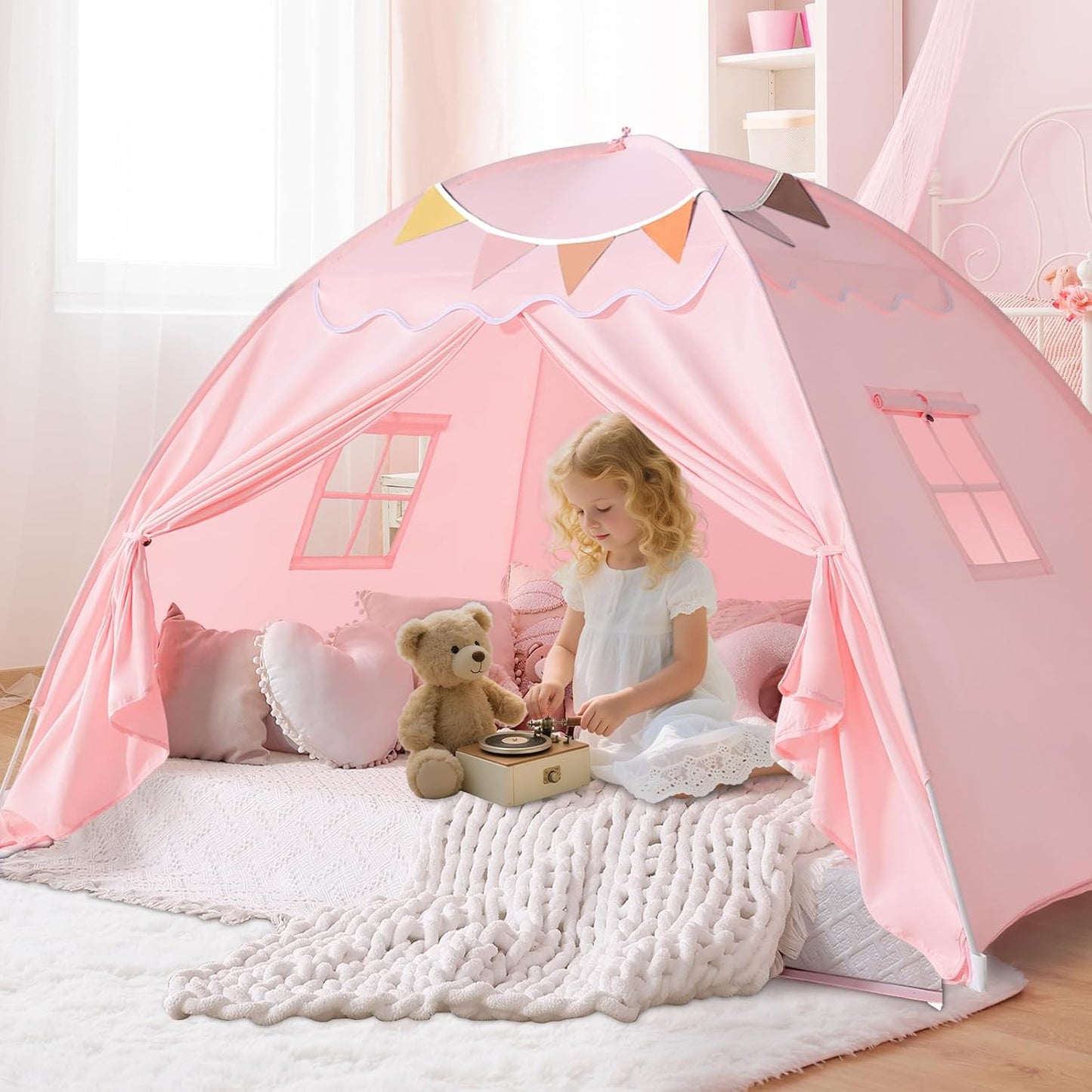 Sumbababy Bed Canopy for Kids：Girls Bed Tent Dream Privacy Sleeping Tents Indoor - Toddler Under Bunk Pink Tent - Girls & Boys Bedroom Privacy Space Sleeping Tents Gifts