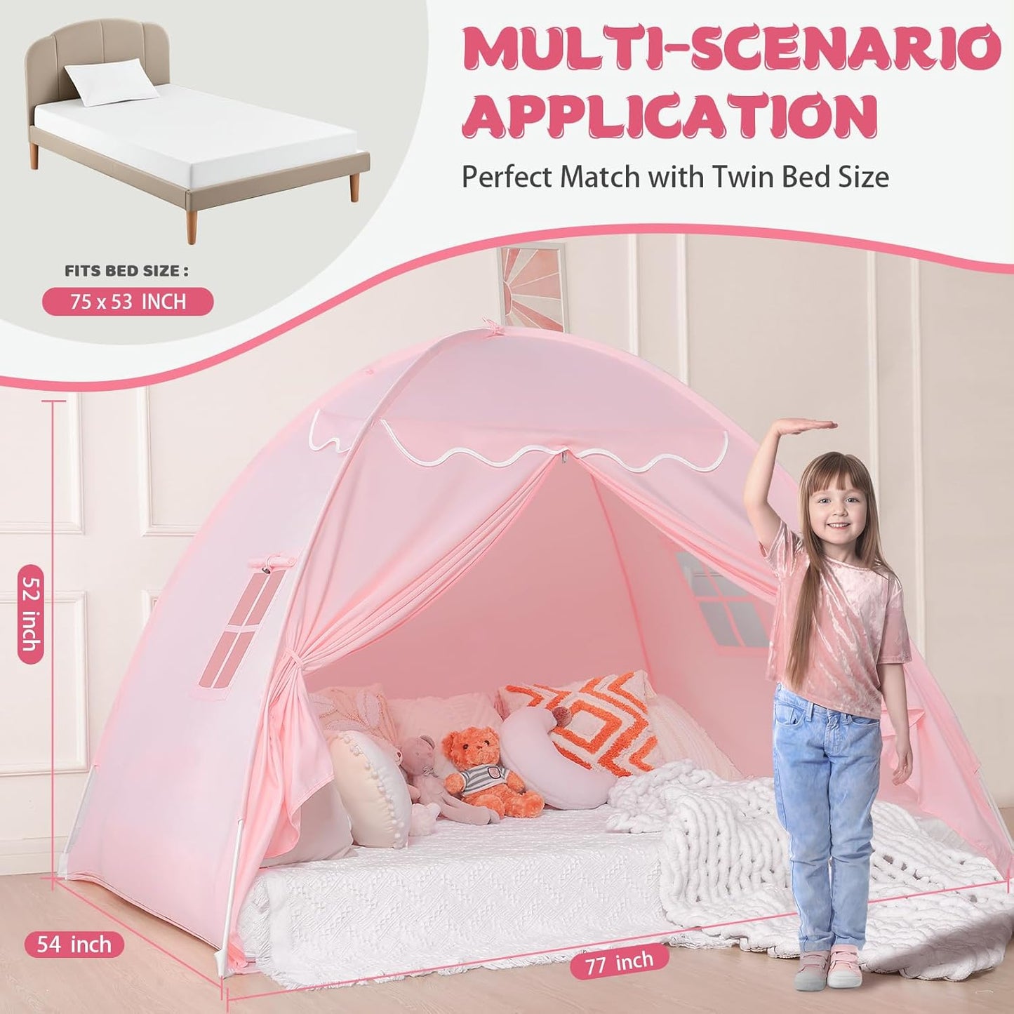 Sumbababy Bed Canopy for Kids：Girls Bed Tent Dream Privacy Sleeping Tents Indoor - Toddler Under Bunk Pink Tent - Girls & Boys Bedroom Privacy Space Sleeping Tents Gifts