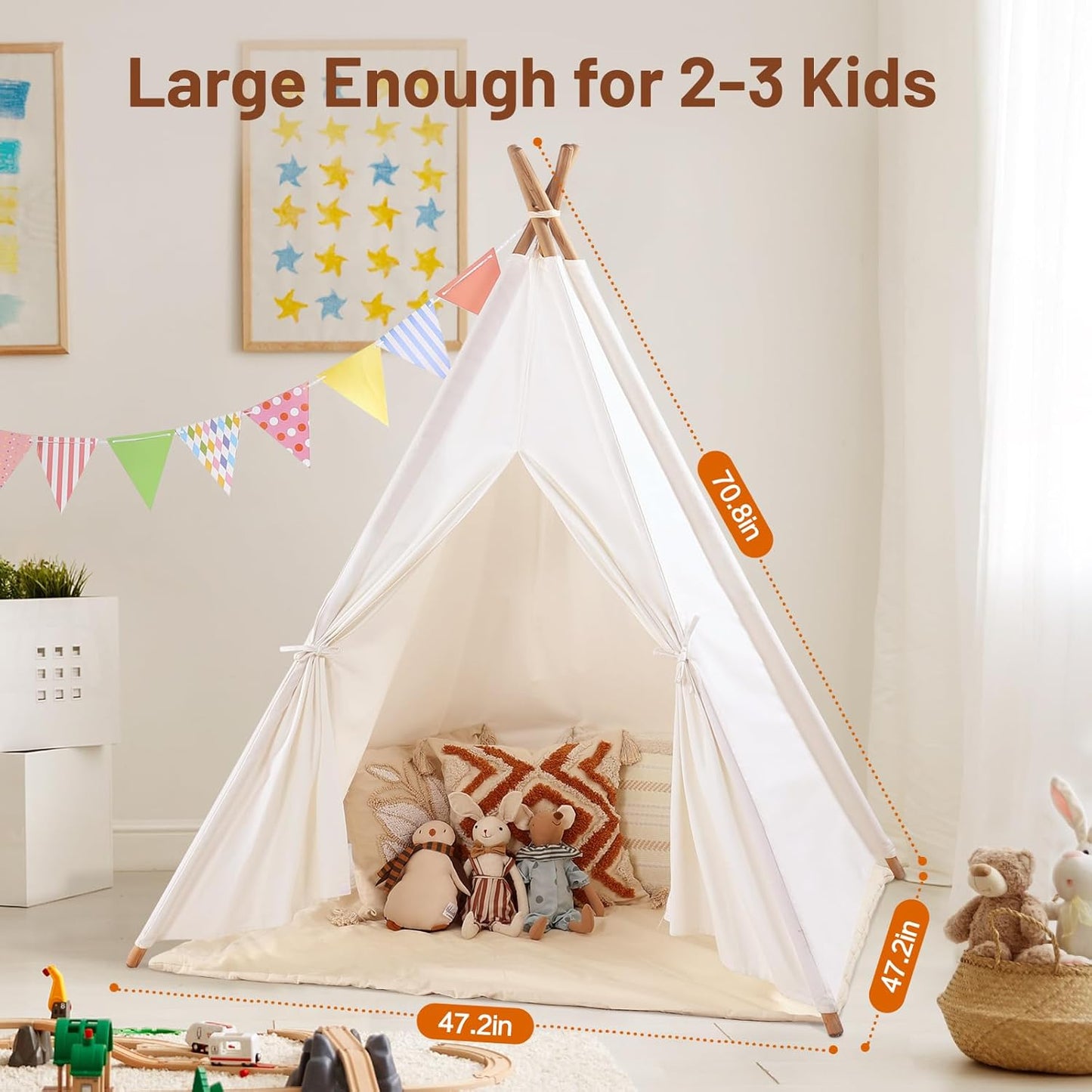 Kids Teepee Tent for Kids, Kid Play Tents for Girls & Boys, Gifts Playhouse for Indoor Outdoor Games, Toddler Toys House for Baby (Tee Pee for Child)