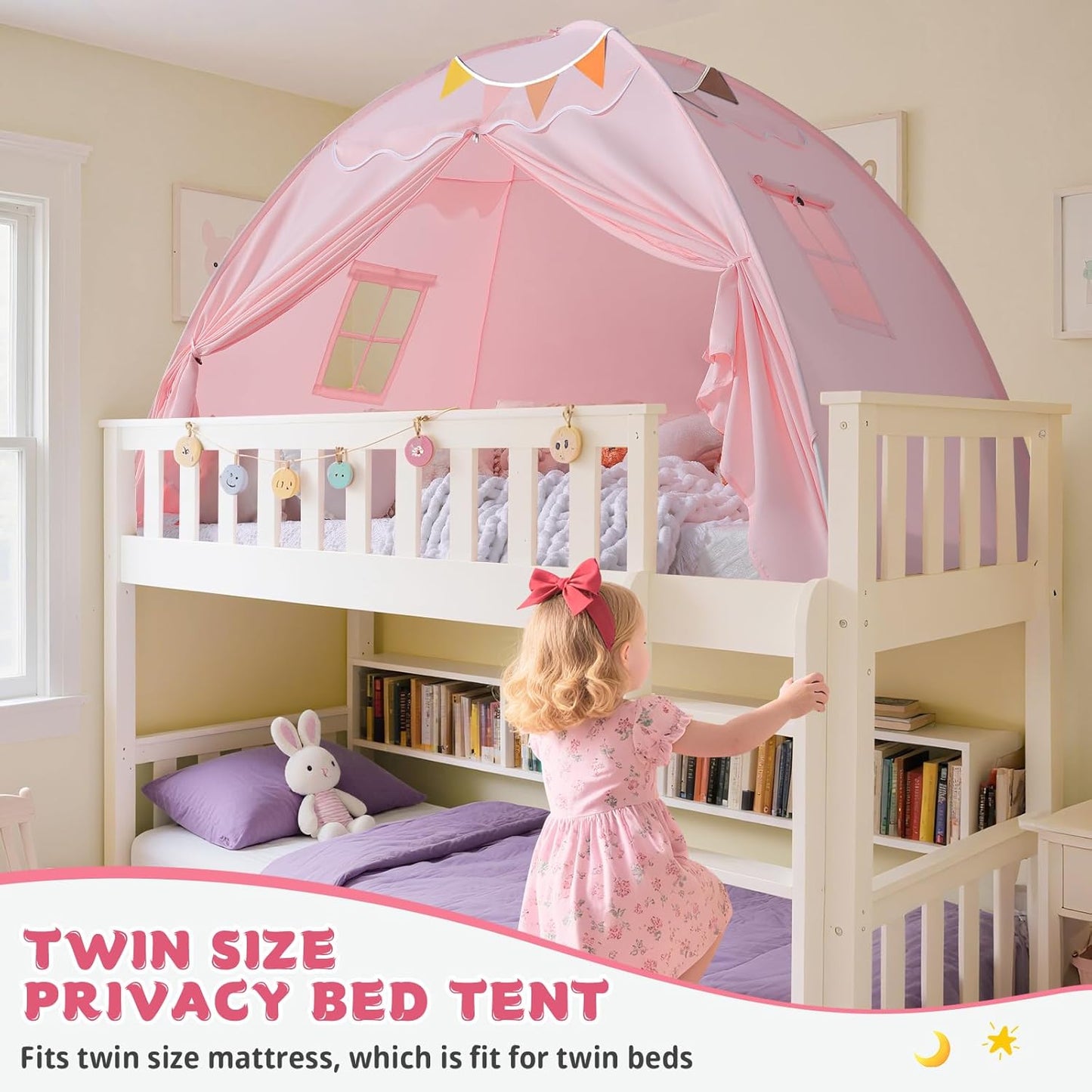 Sumbababy Bed Canopy for Kids：Girls Bed Tent Dream Privacy Sleeping Tents Indoor - Toddler Under Bunk Pink Tent - Girls & Boys Bedroom Privacy Space Sleeping Tents Gifts