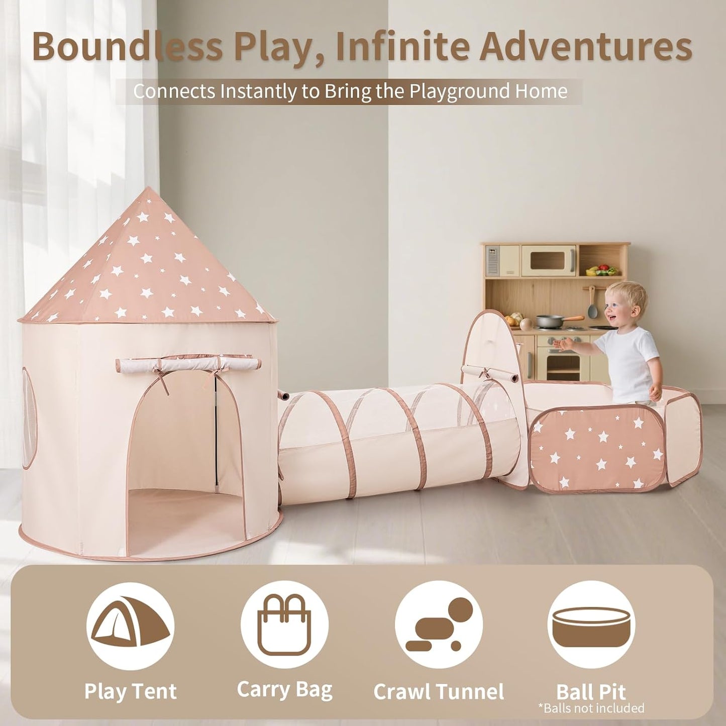 Sumbababy Kids Tent with Crawl Tunnel: Ball Pit for Toddlers - Ball Pit Tunnels for Young Children - Pop Up Baby and Toddler Tent for Indoor & Outdoor
