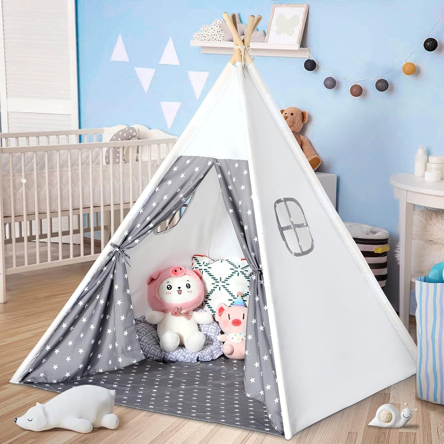 Sumbababy Teepee Tent for Kids with Stars Design Kids Play Tent Gifts Toy for for Toddlers Indoor and Outdoor Games, Girls & Boys Toys Playhouse