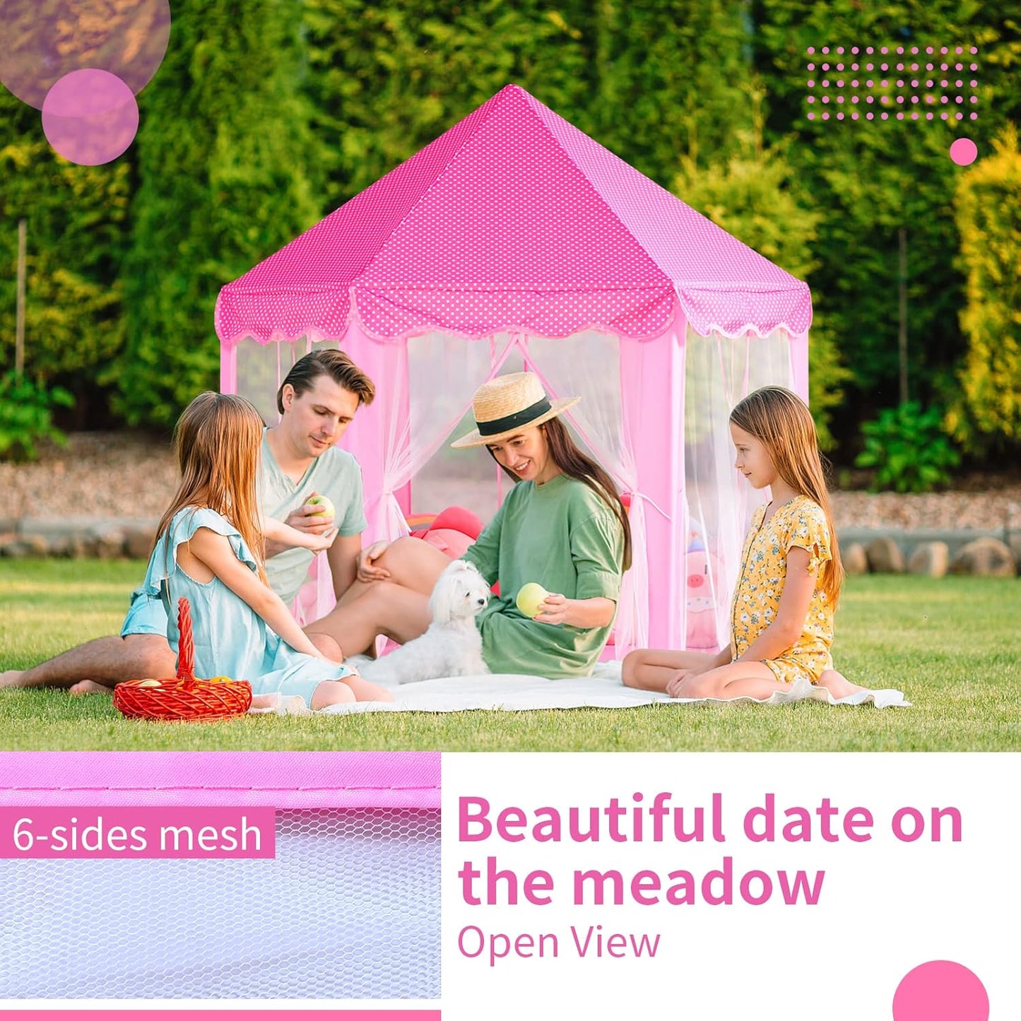 Sumbababy Princess Castle Tent for Girls Fairy Play Tents for Kids Hexagon Playhouse with Fairy Star Lights Toys for Children or Toddlers Indoor or Outdoor Games (Pink)