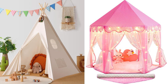 Sumbababy White Teepee Tent for Kids and Pink Princess Tent with Mat for Toddlers, Gifts Toys for Girls & Boys Indoor & Outdoor Playhouse