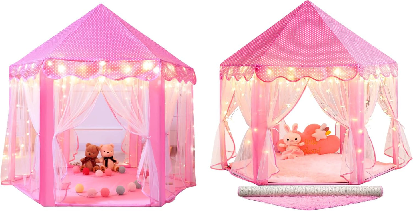 Sumbababy Pink Princess Tent for Toddlers and Pink Play Tent with Mat, Gifts Toys for Girls Indoor & Outdoor Playhouse