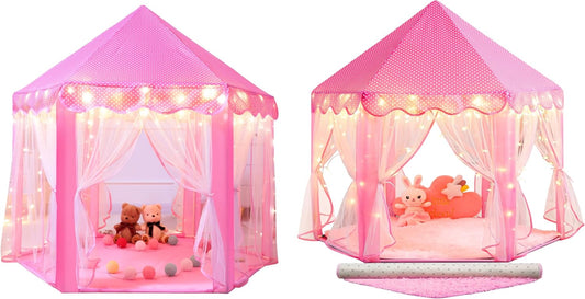 Sumbababy Pink Princess Tent for Toddlers and Pink Play Tent with Mat, Gifts Toys for Girls Indoor & Outdoor Playhouse