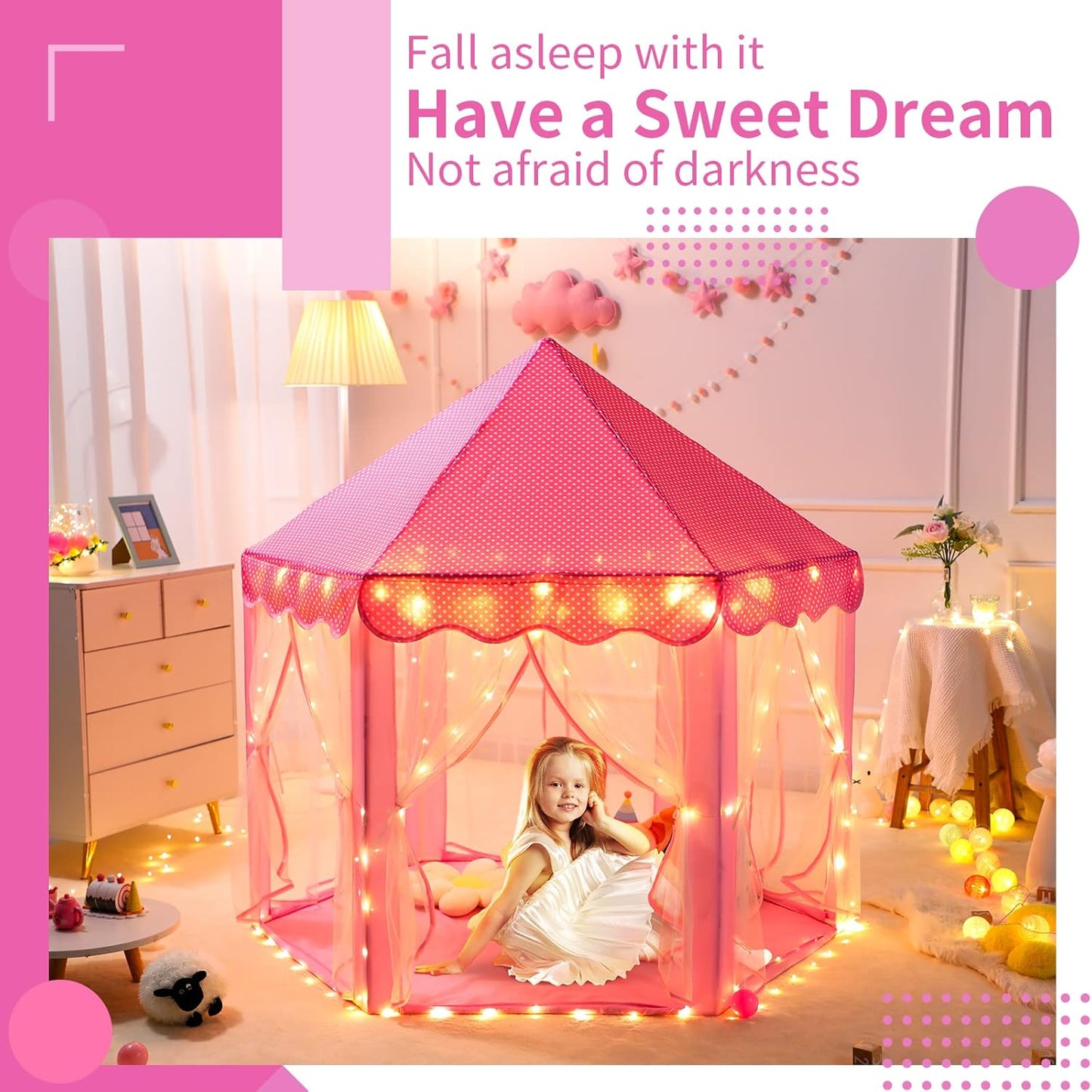 Sumbababy Pink Princess Tent for Toddlers and Pink Play Tent with Mat, Gifts Toys for Girls Indoor & Outdoor Playhouse