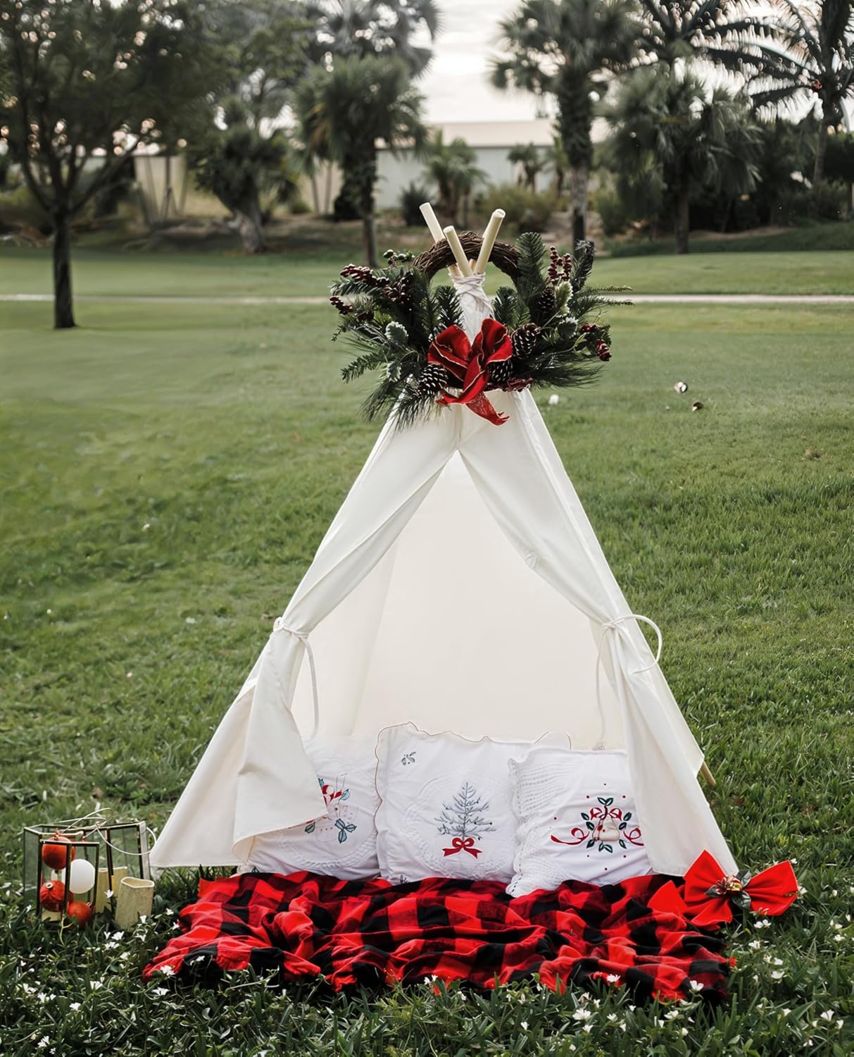 Sumbababy Teepee Tent for Kids Tent Indoor with Mat - Cotton Canvas White Toddler Tee Pee Tents Play House- Collapsible Tents for Slumber Party - Washable Tipi Boho Bedroom Gift Toys for Girls & Boys