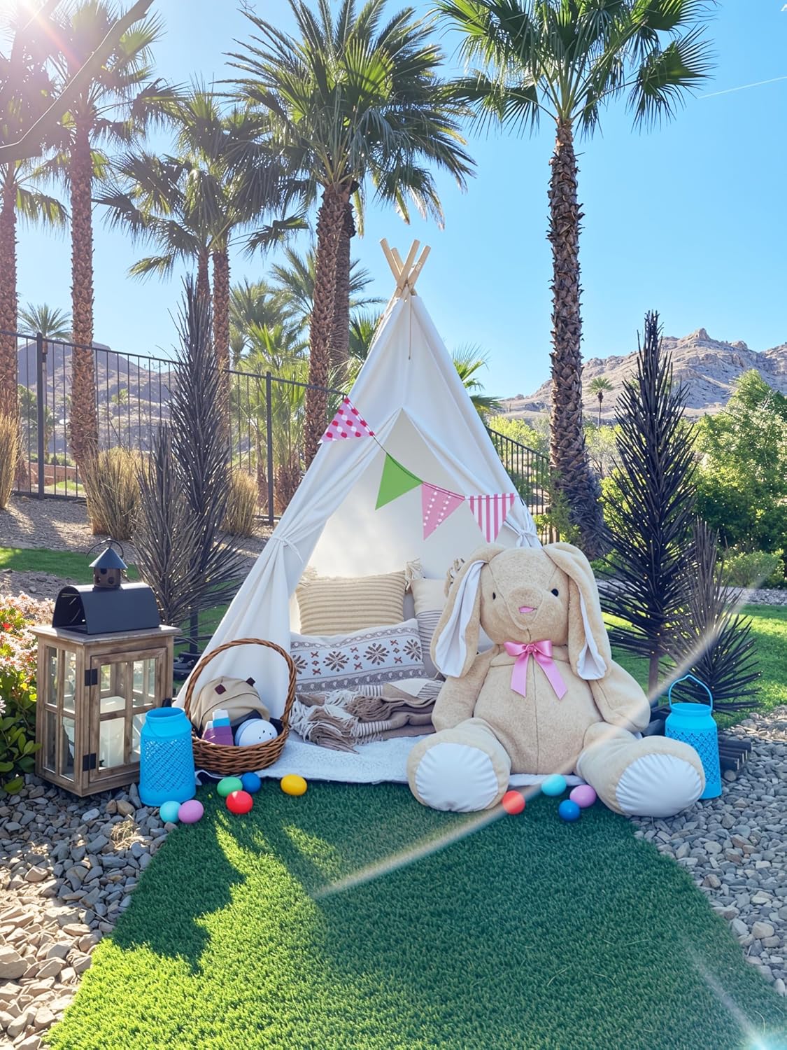 Sumbababy Teepee Tent for Kids Tent Indoor with Mat - Cotton Canvas White Toddler Tee Pee Tents Play House- Collapsible Tents for Slumber Party - Washable Tipi Boho Bedroom Gift Toys for Girls & Boys